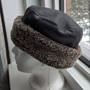 Black Leather and Faux Fur Hat